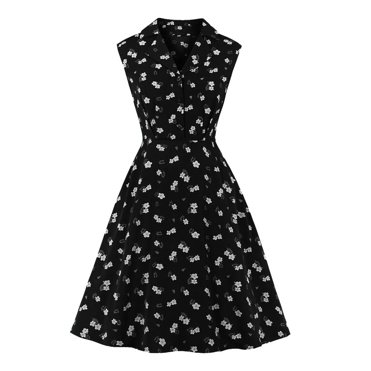 Women Turnover Colloar Floral Retro Dresses