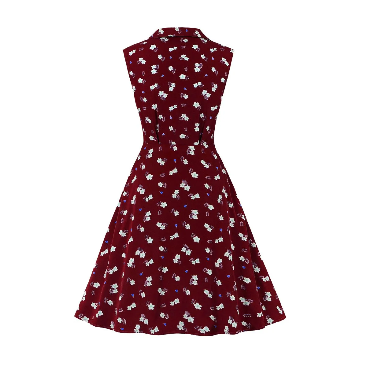 Women Turnover Colloar Floral Retro Dresses