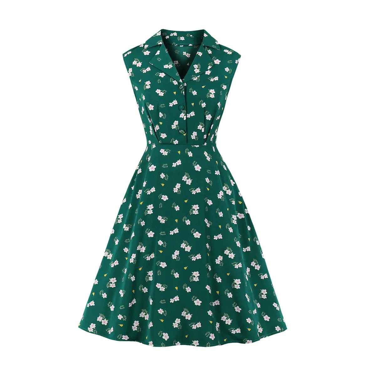 Women Turnover Colloar Floral Retro Dresses