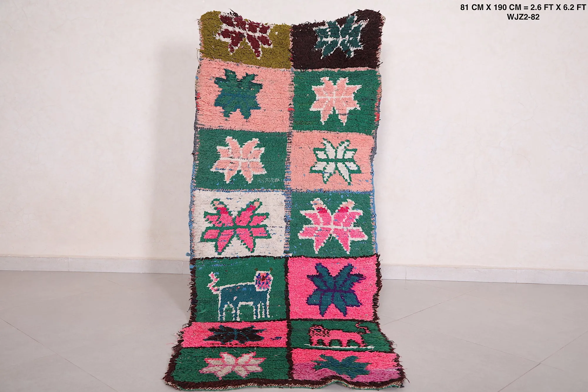 Wool Moroccan Rug 2.6 x 6.2 FT - Vibrant Patchwork Design