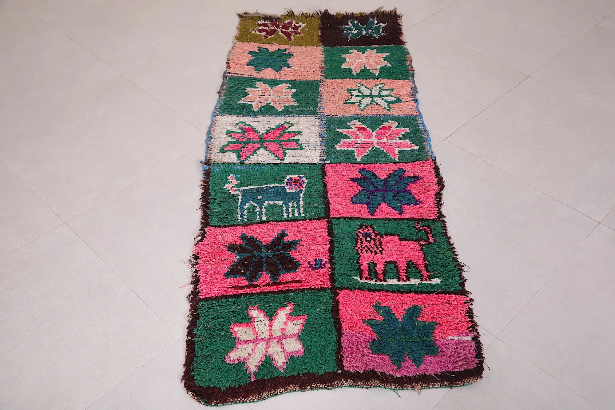 Wool Moroccan Rug 2.6 x 6.2 FT - Vibrant Patchwork Design