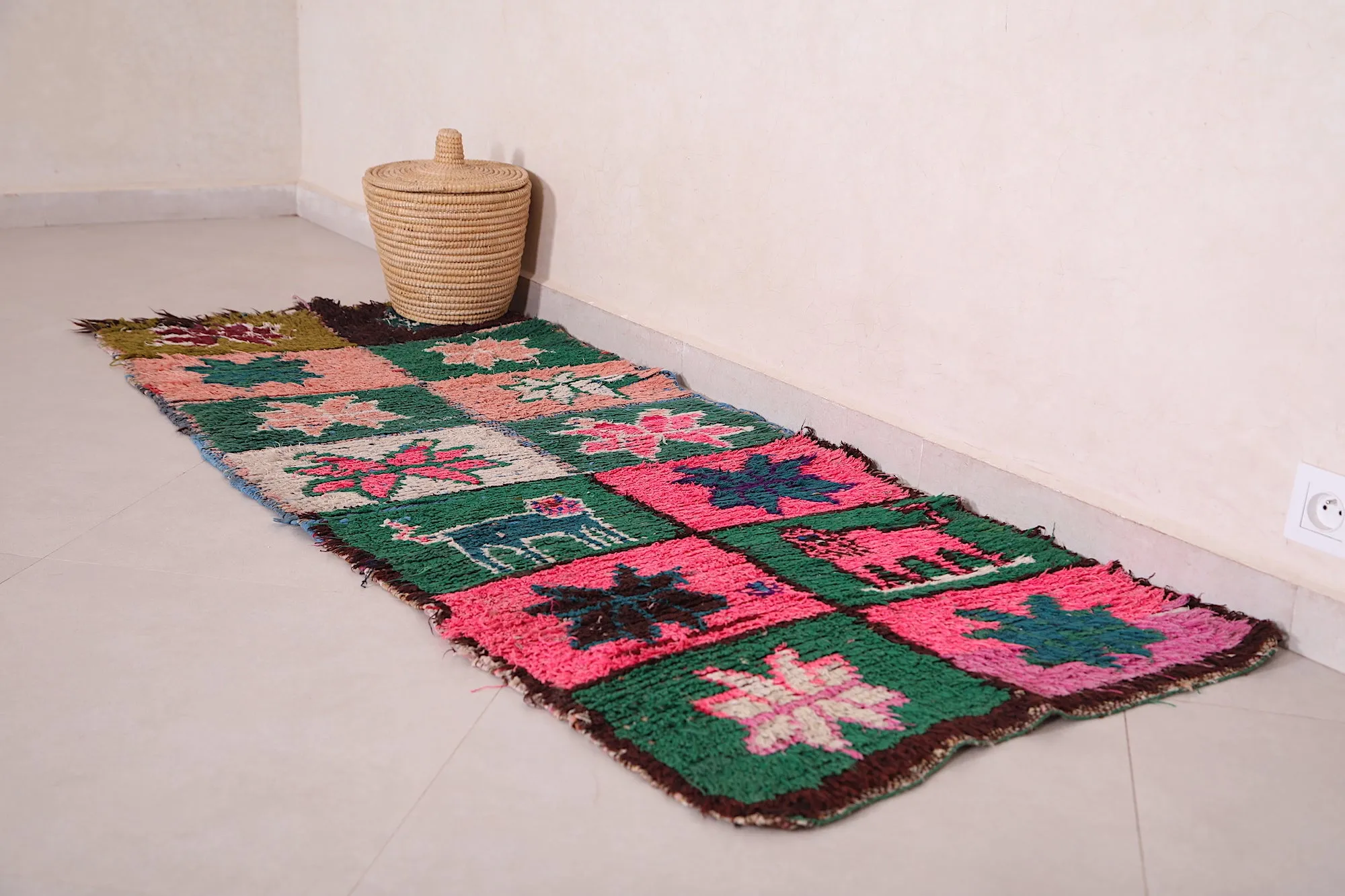 Wool Moroccan Rug 2.6 x 6.2 FT - Vibrant Patchwork Design