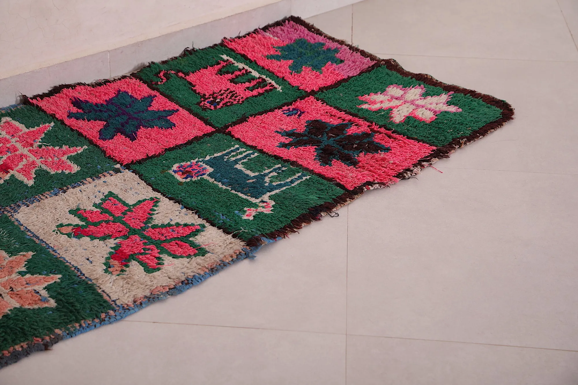 Wool Moroccan Rug 2.6 x 6.2 FT - Vibrant Patchwork Design