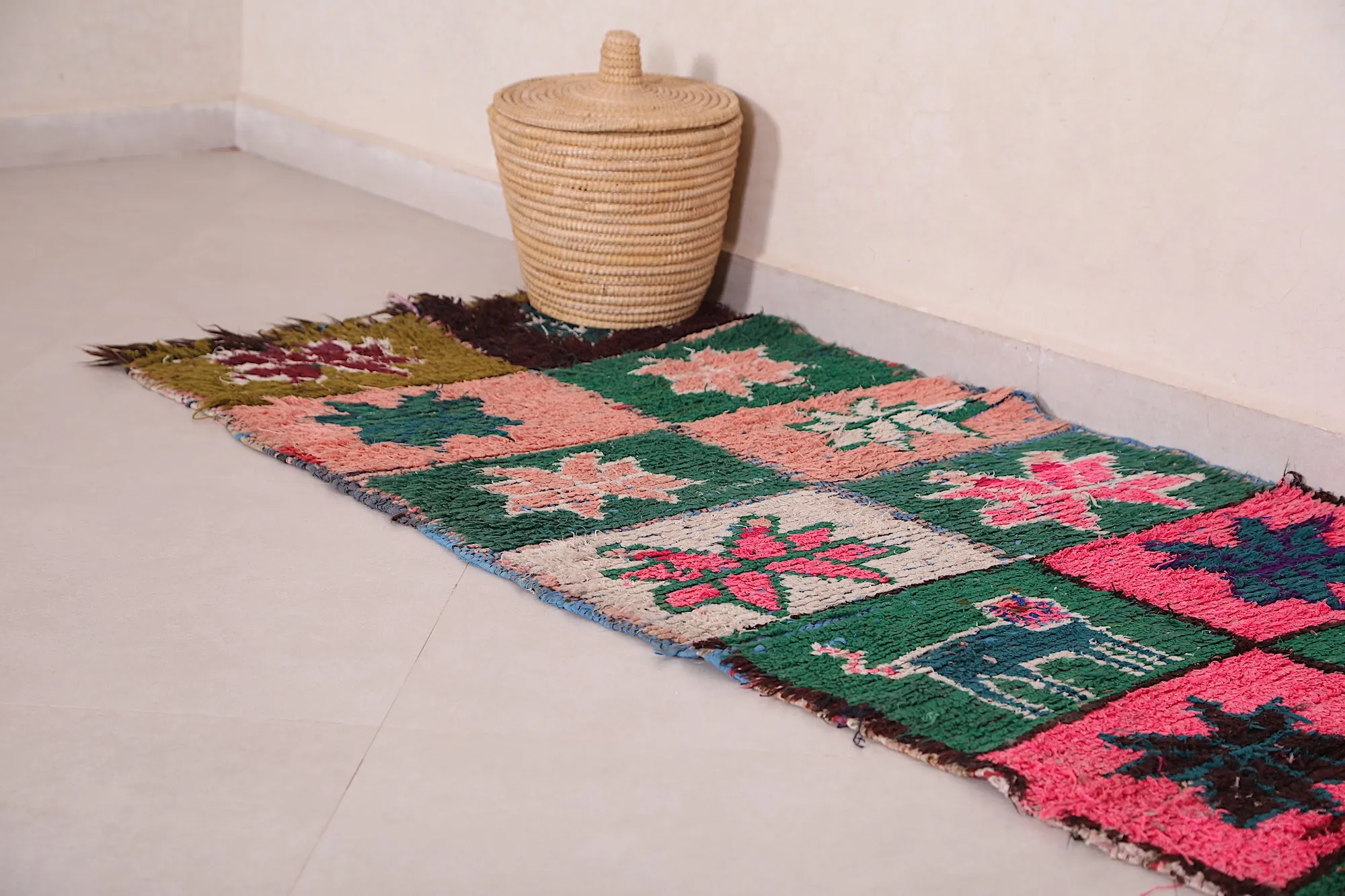 Wool Moroccan Rug 2.6 x 6.2 FT - Vibrant Patchwork Design