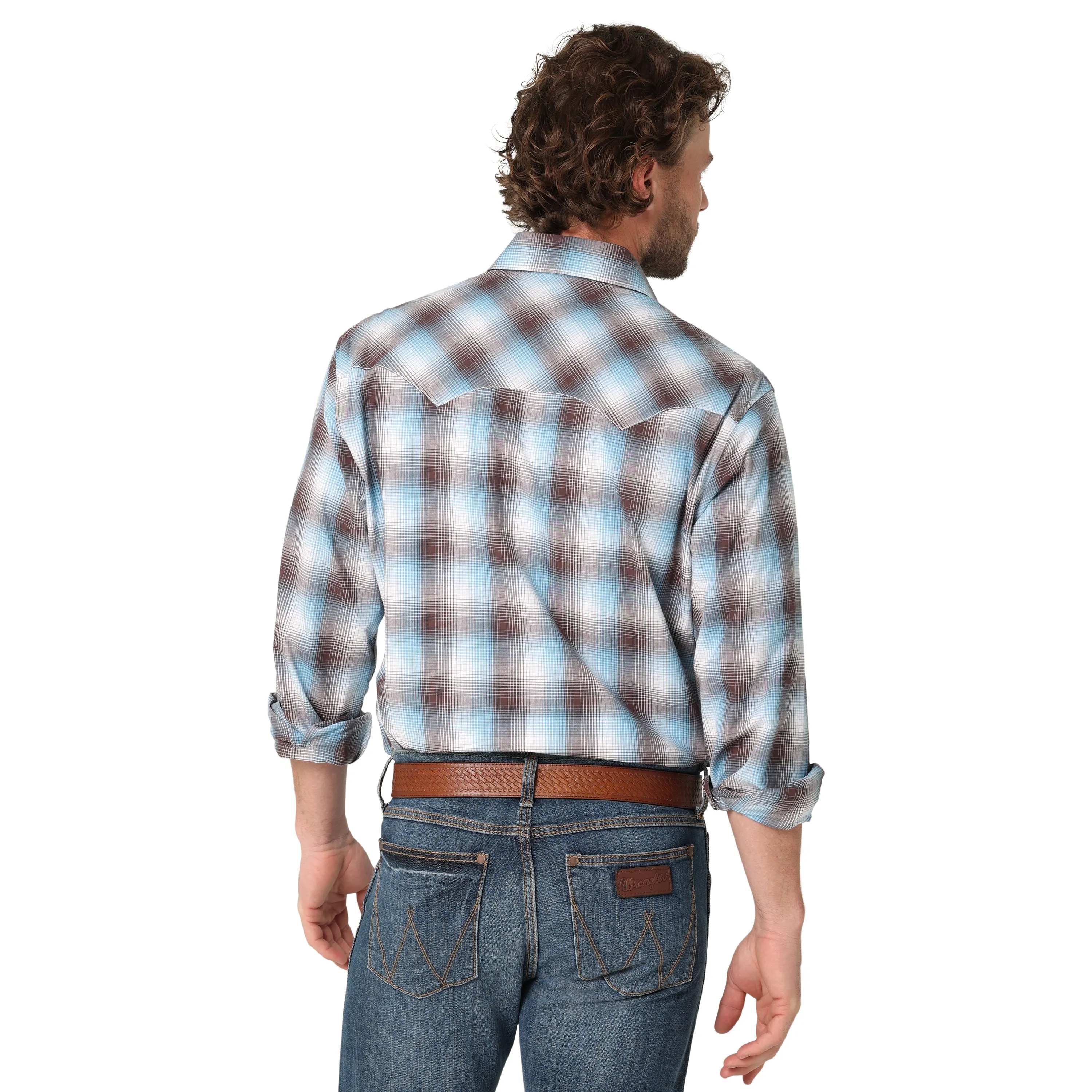 Wrangler Men's Retro Long Sleeve Blue and Indigo Plaid Shirt