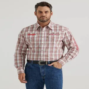 Wrangler® PBR® Logo Long Sleeve Western Snap Shirt - Red Tan