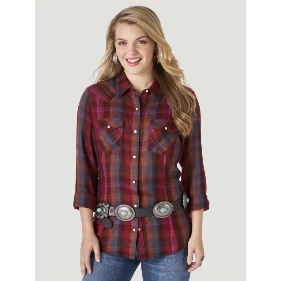 Wrangler Women's Wrangler Retro® Long Sleeve Flannel Plaid Shirt - Purple