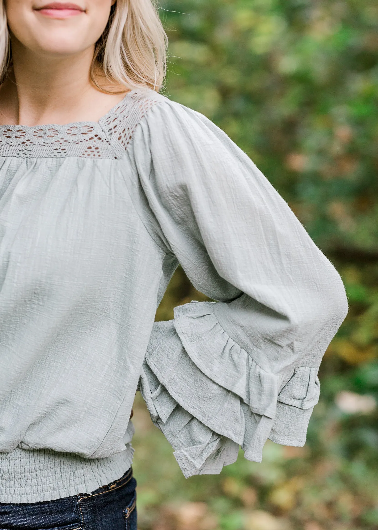 X Sea Foam Open Work Trim Top